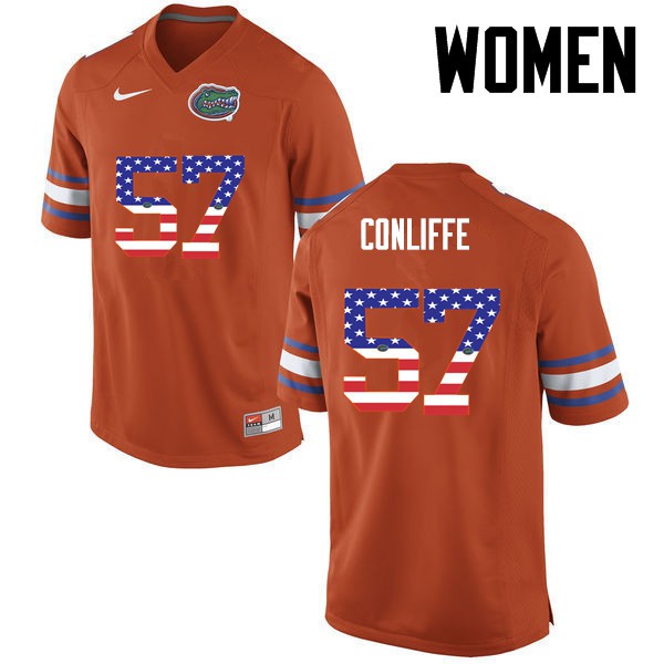 Florida Gators Women #57 Elijah Conliffe College Football USA Flag Fashion Orange